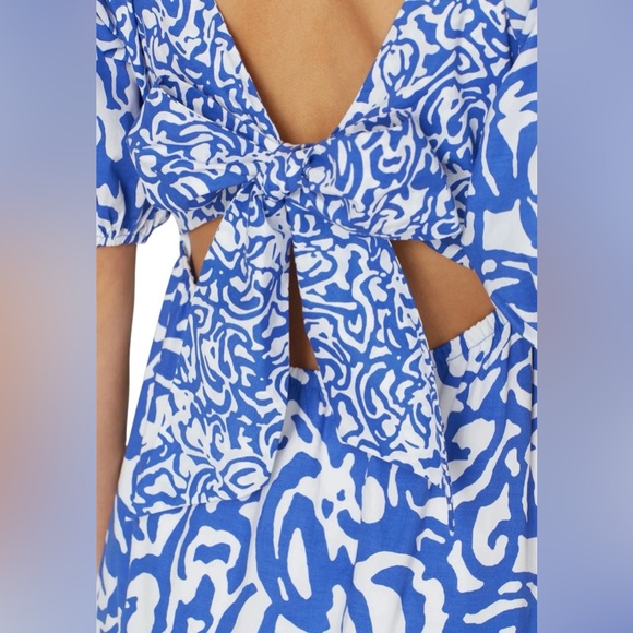 Tanya Taylor Cynthia Cotton Poplin Midi tiered tiered Dress Size 14 Blue EUC - Picture 3 of 16